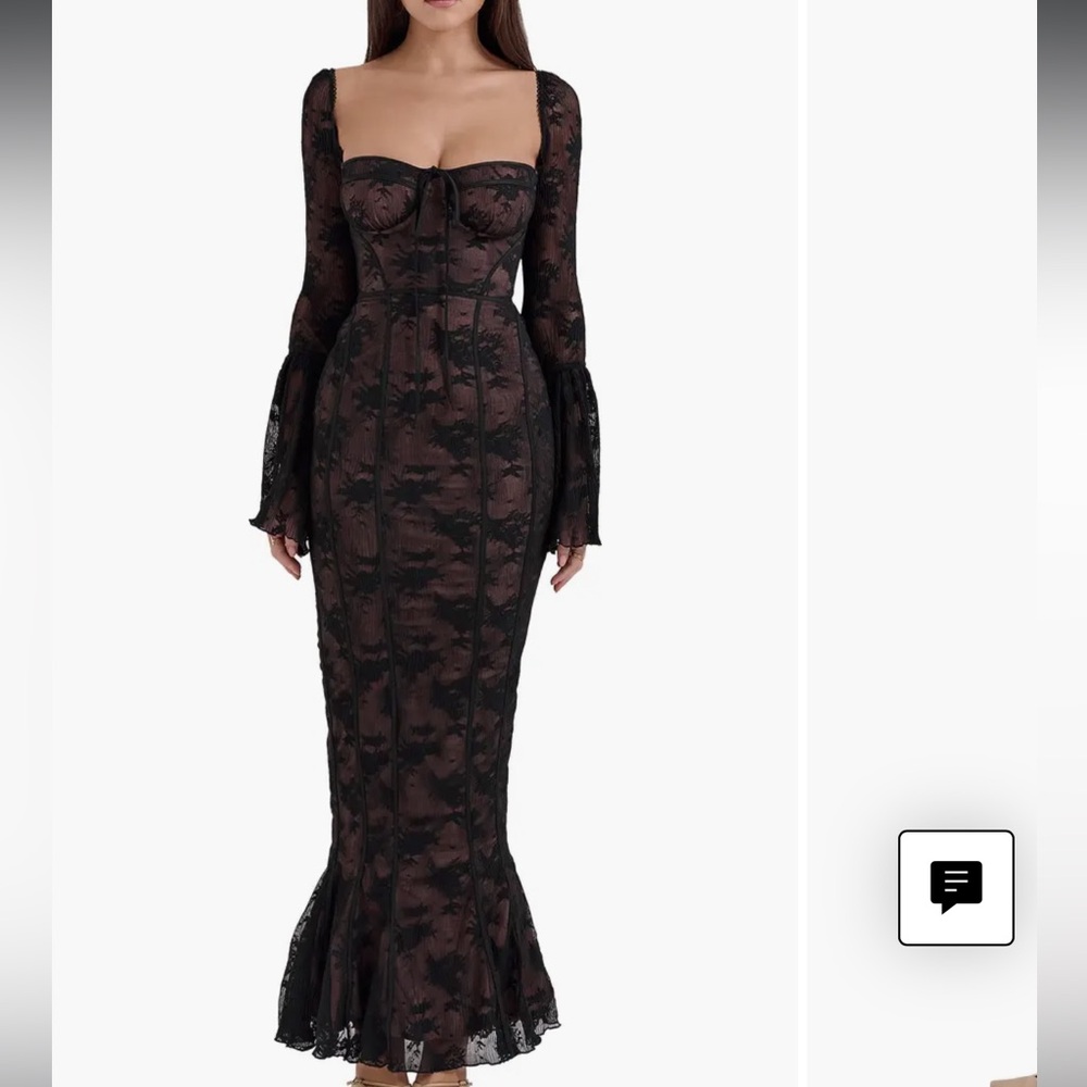 House of CB Delilah Long Sleeve Lace Overlay Mermaid Dress